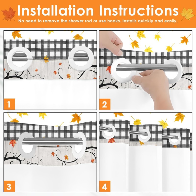 Culudea Fall No Hook Shower Curtain with Snap in Liner,