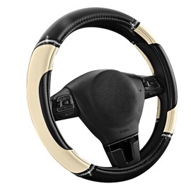 Road Comforts Leather Steering Wheel Cover - Made with PVC Leather - Anti-Slip, Universal Fit 14 1/2 inches to 15 inches - Milky White