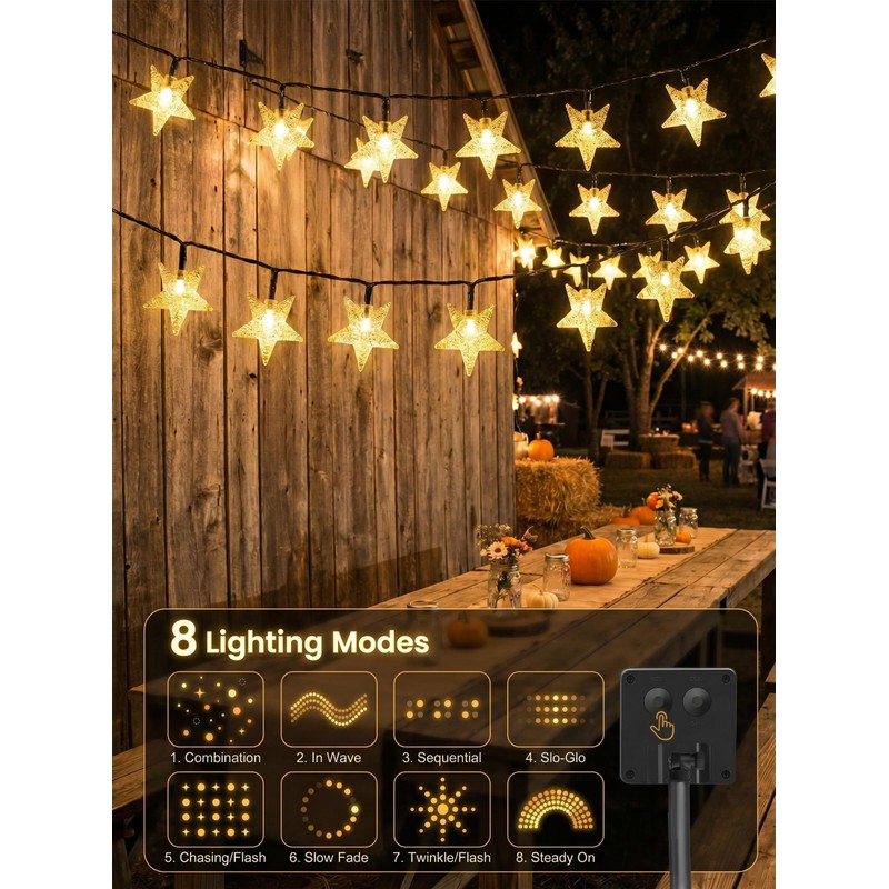 Serpouliom Star String Lights, 23FT 50LED 8 Modes Solar Powered