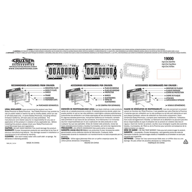 Cruiser Accessories 19000 Angel & Devil License Plate Frame, Black/White