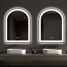 30"x20" Arched LED Bathroom Mirror, Wall Mounted Mirror with Lights Fog Free Lighted Framed Mirror Smart Anti-Fog 3 Color Temperatures Adjustable Brightness Black