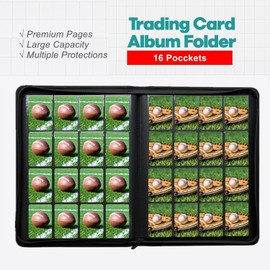 Trading Card Binder 16 Pocket, 1000+ Pockets Ringless PU Cover Card Collection Binder, Double Sided Card Binder Collector Album, Card Folder for MTG, TCG, Sports Cards, Game Cards Black