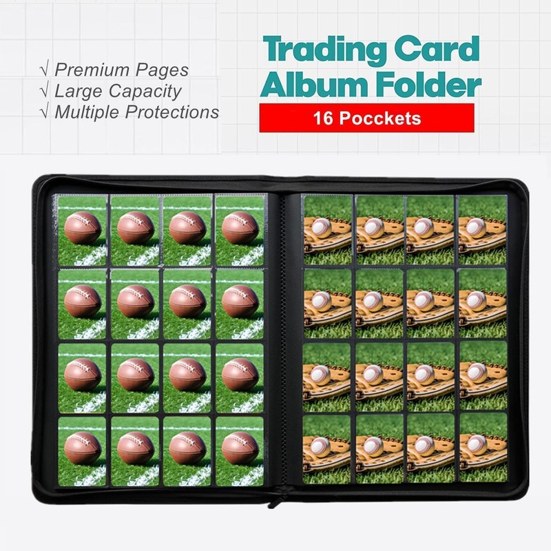 Trading Card Binder 16 Pocket, 1000+ Pockets Ringless PU Cover