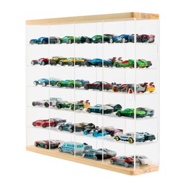 Premium Toy Cars Display Case with Sliding Door, Acrylic and Solid Wood Toy Cars Storage and Organizer – Holds Up to 48 Toy Cars, Easy Assembly Toy Cars Display for Collectors (Transparent)