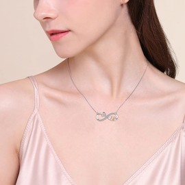 URMWMOO 925 Sterling Silver Lucky Number Necklace Infinity Love Heart Pendant Necklaces 5th 10th 15th Anniversary Jewelry Wedding Birthday Graduation Gifts for Wife Girlfriend Women Her, Metal, Cubic