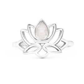 Koral Jewelry Cut Pear Moonstone Lotus Ring 925 Sterling Silver Ethnic Vintage Tribal Gipsy Boho Look (8)