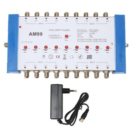 9 Way SMATV Amplifier Professional Plug and Play Satellite TV Splitter for Indoor Use 100‑240V EU Plug