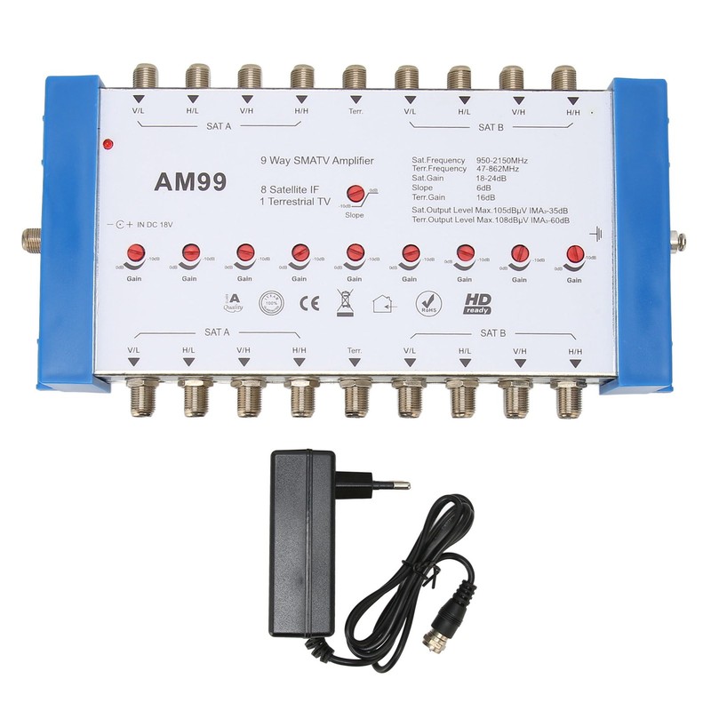 9 Way SMATV Amplifier Professional Plug and Play Satellite TV
