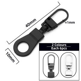 Belegao 12 Pack Zipper Pull Replacement, Metal Zipper Tabs Detachable Sliders Durable Zip Pulls Extender Repair Kit for Jackets, Jeans, Pants, Coats, Backpacks, Handbags, Suitcases(Black Silver)