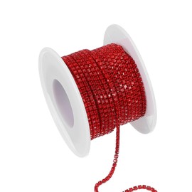 PATIKIL 10 Yards Rhinestone Chain, 1 Roll 2mm Crystal Rhinestone Chain Trim Close Chain Roll Sewing Bling Diamond Strips for DIY Projects, Red