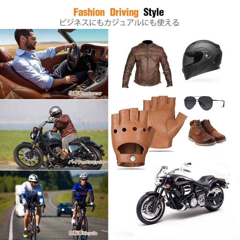 GSG Half-Finger Driving Gloves, Fingerless Leather Gloves for Men, Motorcycle