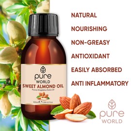 Pure World Almond Oil 100 ML 100% Pure and Undiluted. Premium Italian Quality Almond Oil – Message, Skin, Nails, Body and Face, Vegan.
