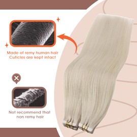 Sunny Hair Sunny Hair Tape in Hair Extensions Real Human Hair Invisible Remy Hair Extensions Tape ins for Women White Blonde 18 inch 25G