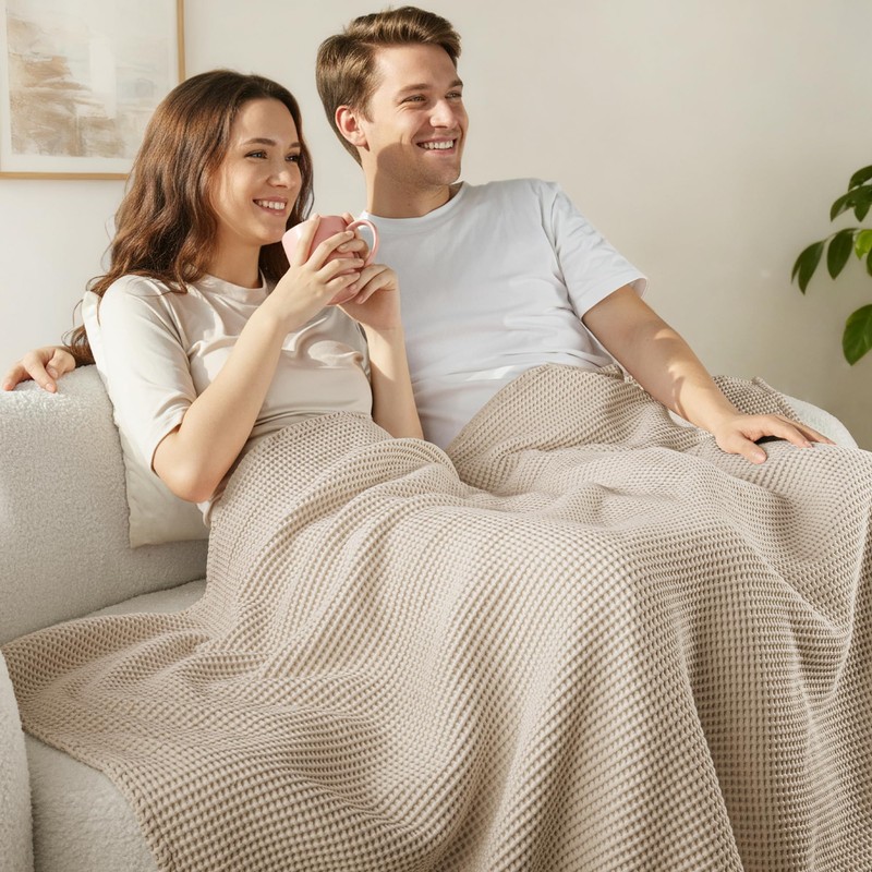 Exclusivo Mezcla 100% Cotton Waffle King Size Blanket, Khaki