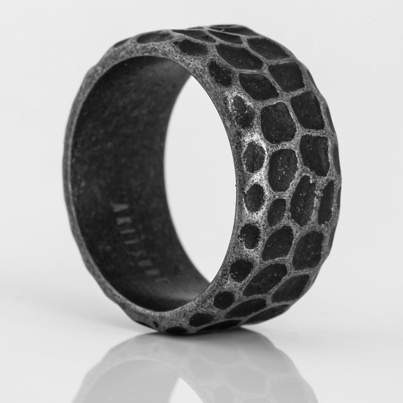 Akitsune Terra Ring | Rock Granite Hammered Ring Men's Stainless