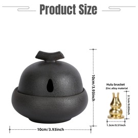 Ceramic Incense Burner with Incense Stick Holder, Ceramic Burner with Lid, Smudge Bowl for Yoga Meditation Room Decor, for/Cone/Coil/Stick, Sage, Charcoal