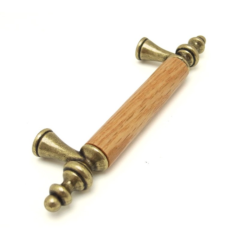 Wake Sangyo TW-346 Wooden Handle Antique Brass 3.0 inches (76