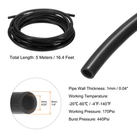 sourcing map Pneumatic Tubing Pipe Pu Hose 6mm OD x 4mm ID 5 Meters(16.4 FT) Air Compressor PU Polyurethane Line Hose Tube for Air Compressor Water Fluid Transfer, Black