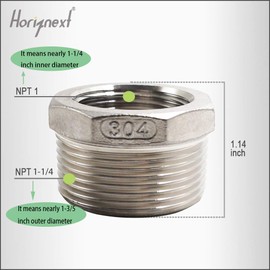 Horiznext npt 1-1/4 to 1 reducing bushing, male to female reducer stainless steel 304