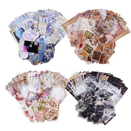 Vokowin 400 Pieces Scrapbooking Supplies Journaling, Vintage Scrapbooking Stickers Paper Pack, DIY Decorative Paper Retro Flowers Animal Planet Supplies Stickers Paper Kit Collage Album (K170-4)