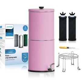 Purewell 3-Stage 0.01μm Ultra-Filtration Gravity Water Filter System, NSF/ANSI 42&372 Certification, 304 Stainless Steel Countertop System with 2 Filters and Stand, Reduce 99% Chlorine, 2.25G, PW-OB