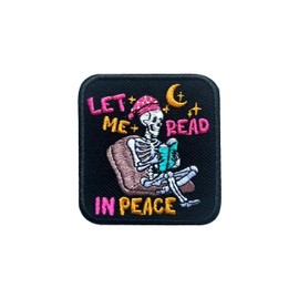 LEMILLE Parche Let Me Read In Peace, parches para planchar de 3 pulgadas, parches de bordado para lectores de esqueleto, parches para ropa, mochilas, sombreros, bolsas de jeans, parches bordados de