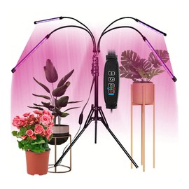 Evargc Grow Light with Stand, Grow Lights for Indoor Plants with Red Blue Spectrum, 10 Dimmable Brightness, 3/9/12H Timer, 3 Switch Modes, Adjustable Gooseneck, Suitable for Various Plants Growth