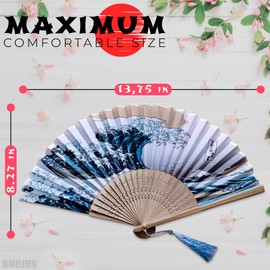 Japanese Fan Handmade Decorative Accessories - Folding Fan Vintage Hand Fans for Women Portable Folding Fan Bamboo Silk Fan - Japanese Decorations Retro Fans - Kanagawa Wave Foldable Fan Handheld