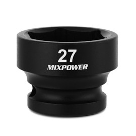 MIXPOWER 1/2" Drive Stubby Impact Socket,CR-MO,27mm,6-Point,Metric,Radius Corner Design, Axle Nut Impact Grade Socket for Easy Removal
