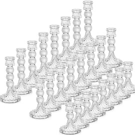 Mumufy 24 Pack Glass Taper Candle Holders Clear Candlestick Holder Fit 0.8 Inch Candles 4'' 5'' 6'' 8'' Tall Crystal Decorative Candlestick Stand Centerpiece for Table Wedding Dining Party (Vintage)