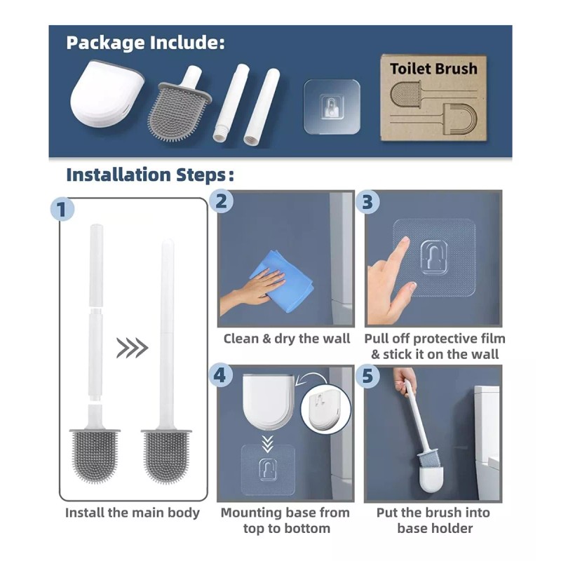 Veraly Cepillo Limpieza Inodoro Flexible Silicona Inodoro Wc Baño F