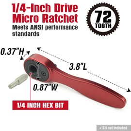 CROM 1/4-inch Drive Mini Ratchet - 72-Tooth Hex Bit Driver, Reversible Micro Ratchet with 5 Degree Arc -Lightweight Aluminum & Compact To Fit In Tight Spaces (1/4-Inch Bit Driver)