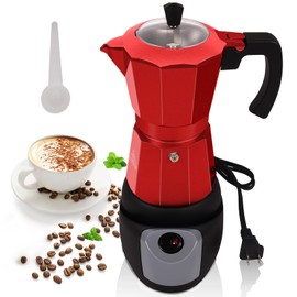 Aluminum Electric Moka Pot 5-6 Cup 270ml Express Coffee Maker Stovetop Espresso Portable Coffeemaker Italian Classic Brewing Greca Cafe Mocha with Removable Base and Overheating Protection Machine