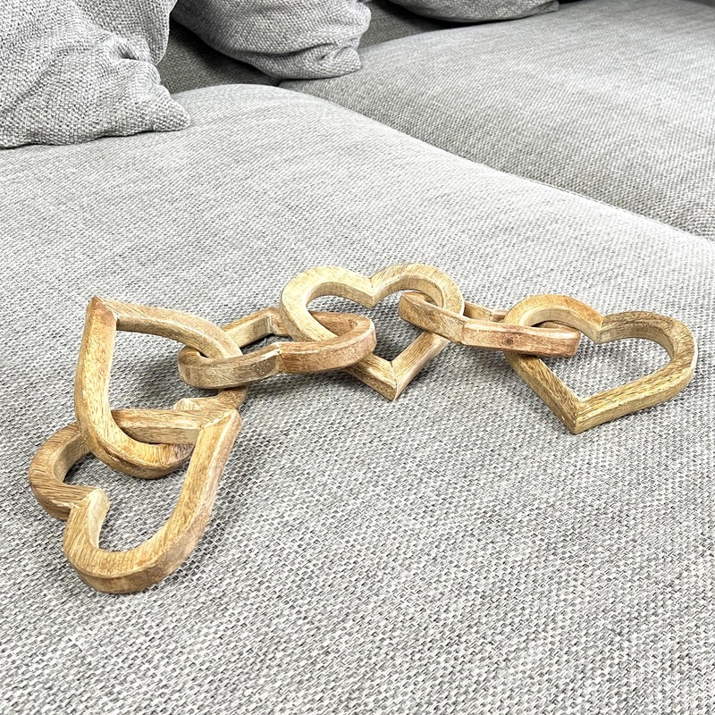 55cm Wooden 5 Heart Ornament Chain Knot Nordic Scandi Love
