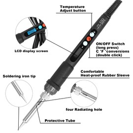 Lötkolben Set, 60W Lötkolben mit Einstellbarer Temperatur 180℃-500℃, Soldering Iron mit ON/OFF, 10g Lötdraht, 5 Lötspitzen, Lötkolbenständer, Lötset für Reparatur des Schweißens