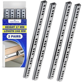 2 Pairs Ball Bearing Drawer Runners 246 mm x H 17 mm - Telescopic Draw Runners Replacement Have a Partial Extension of 170 mm - Warranty 10 Years - MONTERAL