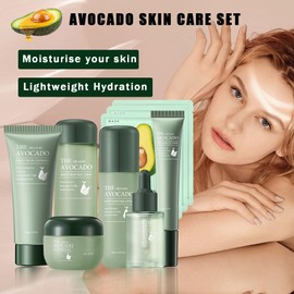 9PCS Avocado Skin Care Gift Set,Facial Kit with Cleanser,Toner,Eye Cream,Face Serum,Lotion,Face Cream and Masks,Hydrating Facial Skin Care Gift Set for Women