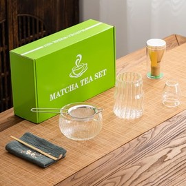 DWEHIXBUY - Juego de té matcha japonés, kit de matcha con tazón matcha (con boquilla de vertido), batidor matcha, soporte para batidores, colador,... 