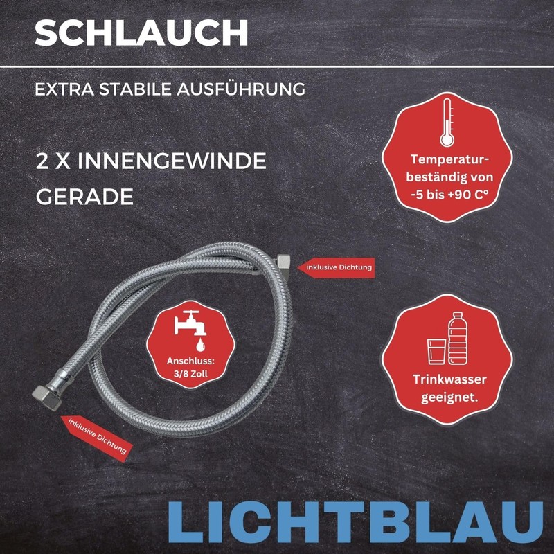 LICHTBLAU Kink Resistant Stainless Steel Hose, 50 cm, 3/8 Inch,