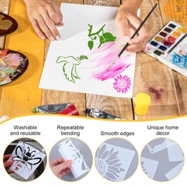 Yuanchu 15 Pcs Sunflower Bee Stencil Birds Stencils Butterfly Dragonfly Templates, Reusable Nature Stencils for Painting DIY Craft Stencils for Drawing on Wood Wall Canvas Rock Chalkboard
