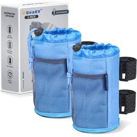 GEARV 2Pack Cup Holder for Bike, Scooter and Wheelchair, Water Bottle Holder for UTV/ATV, Walker, Golf Cart and Beach, Universal Drink Holder Accessories with Net Pocket and Cord Lock (Ocean Blue)
