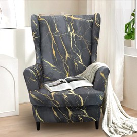 Alishomtll 3-Piece Wing Chair Cover with Ottoman Protective Cover, Stretch Armchair Throws, Elastic Armchair Cover, Strandmon Tiger Chair Cover with Armrest, High Backrest, Universal (Grey Gold