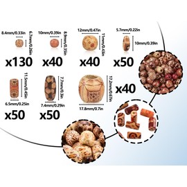 KAPSING Pack of 400 Natural Wooden Beads, Natural Wooden Beads with 7 Sizes, Natural Oval Round Wooden Beads with Hole for Threading Spacer Beads for DIY Jewellery Making