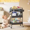 3 Tier Metal Rolling Cart with Drawer, Black Utility Storage