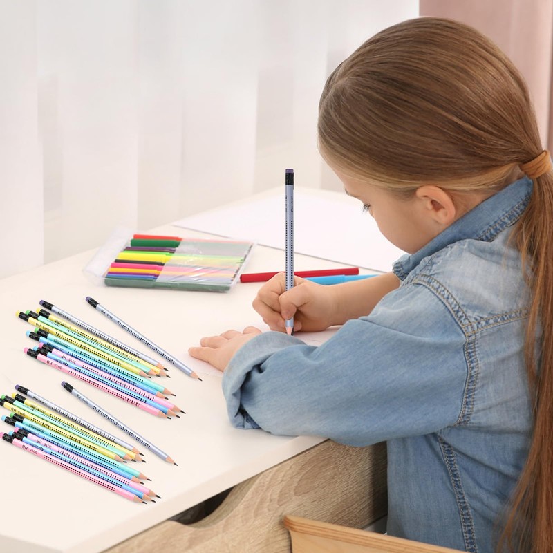 heavenlife Pack of 30 HB Pencils, Pencil with Eraser, Triangular