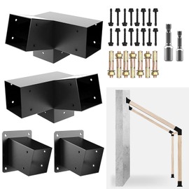 Pergola Slanted Roof Bracket kit 4 Pack,3-Way 15-Degree Right Angle Corner Bracket with Wall Mount Post Base for 4x4 (Actual:3.5“x3.5) Lumber for Pergolas/Gazebos,Porchs - 4Pack