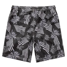 Boys Swim Trunks with Boxer Brief Liner Anti-Chafe, Boys Swim Shorts with Compression Liner, Vintage Black USA Flag Boy Bathing Suit Swimwear, Quick Dry UPF 50+ 4 Way Stretch Boy's Beach Shorts, M