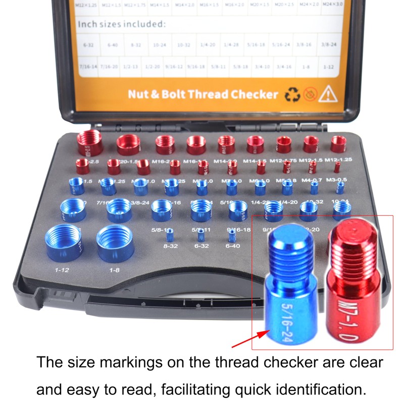 44pcs Nut and Bolt Thread Checker, 23 Inch & 21