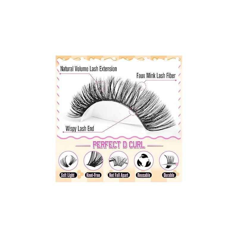 calphdiar Lash Clusters 60D+80D Thick Individual Eyelashes 480PCS Wispy Cluster