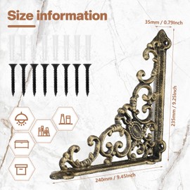 Lounsweer 4 Pcs Heavy Duty Antique Brass Shelf Brackets Wall Mounted Shelf Brackets Decorative Floating Rack Shelving Brackets for Kitchen Home Bathroom Cabinet Shelves Support (Classic)